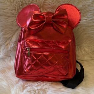 NWT Disney Shiny Red Minnie Mouse Mini Backpack with Bow and Ears